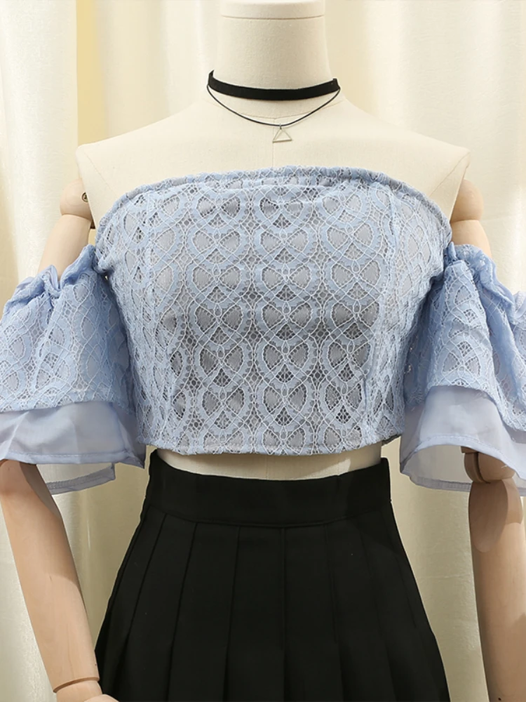 Sexy Lace Strapless Tops Women Long Sleeve Blouses Solid Zipper Slim Tops Spring Off Shoulder Short Blouse Shirts
Sexy Lace Strapless Tops Women Long Sleeve Blouses Solid Zipper Slim Tops Spring Off Shoulder Short Blouse Shirts