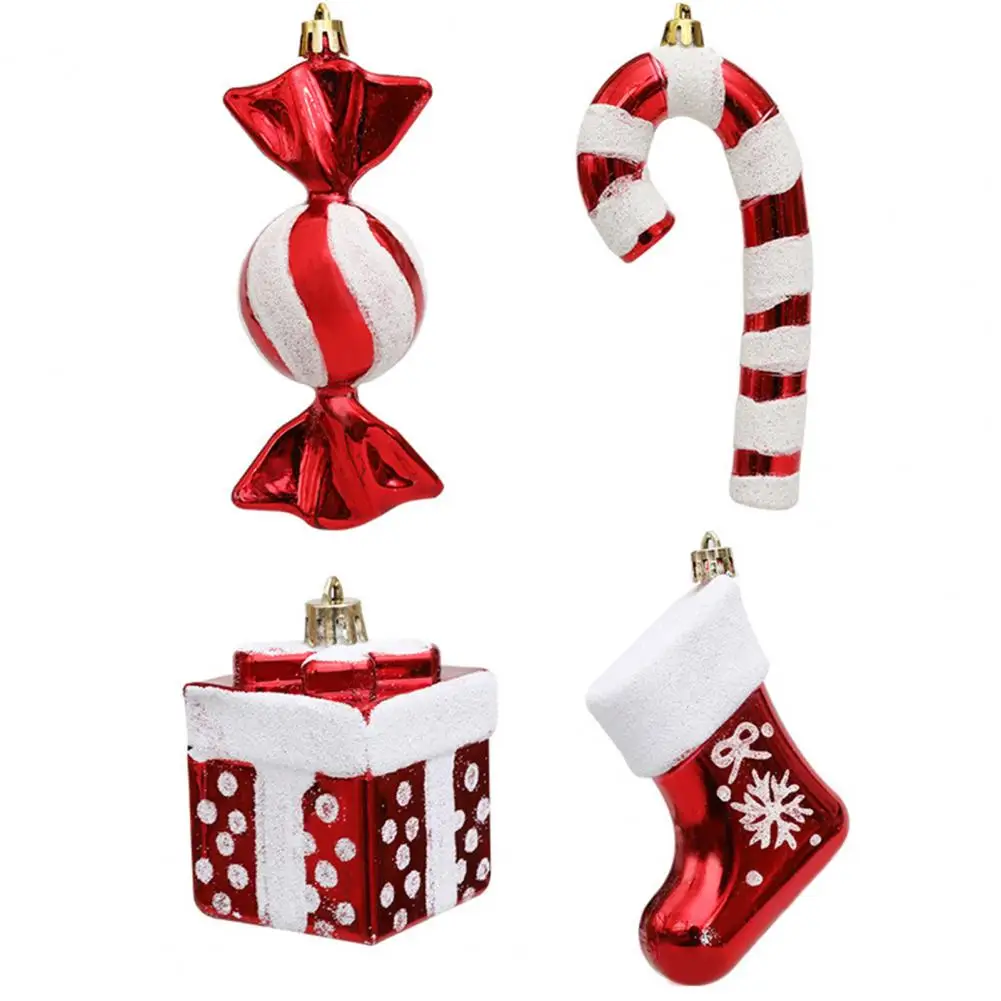 

Украшение в виде тростника для конфет, украшение для рождественской елки, набор из 4 предметов, Подарочная коробка с белыми конфетами, чулки, праздничное украшение