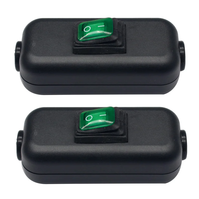 

2pcs 220V 10A IP65 waterproof IP65 Inline Cable Rocker Switch green lamp inline cord switches