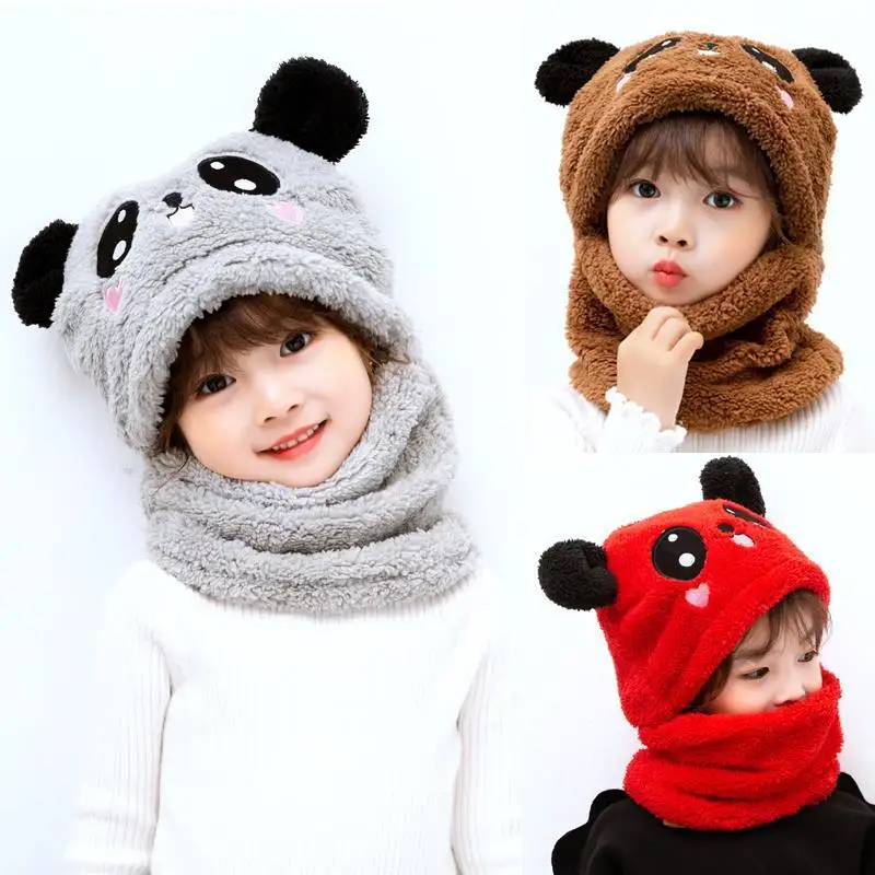 

Зимний Детский комплект из шарфа и шапки, флисовые детские шапки, мультяшная шапочка для девочек и мальчиков, плотные шарфы, детские вещи дл...