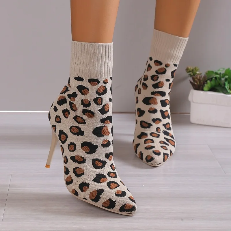 Leopard Women's Boots Autumn Winter Stretch Knit Sock Mid-calf Boots Sexy Ladies Thin High Heels Shoes Pointed Toe Female Pumps
Leopard Women's Boots Autumn Winter Stretch Knit Sock Mid-calf Boots Sexy Ladies Thin High Heels Shoes Pointed Toe Female Pumps