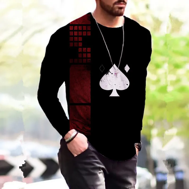 2021 Autumn New Men Long Sleeve T-Shirts Fashion Funny Poker Printed Mens O-Neck Pullover Tops Casual Male Plus Size Black Tees 
2021 Autumn New Men Long Sleeve T-Shirts Fashion Funny Poker Printed Mens O-Neck Pullover Tops Casual Male Plus Size Black Tees