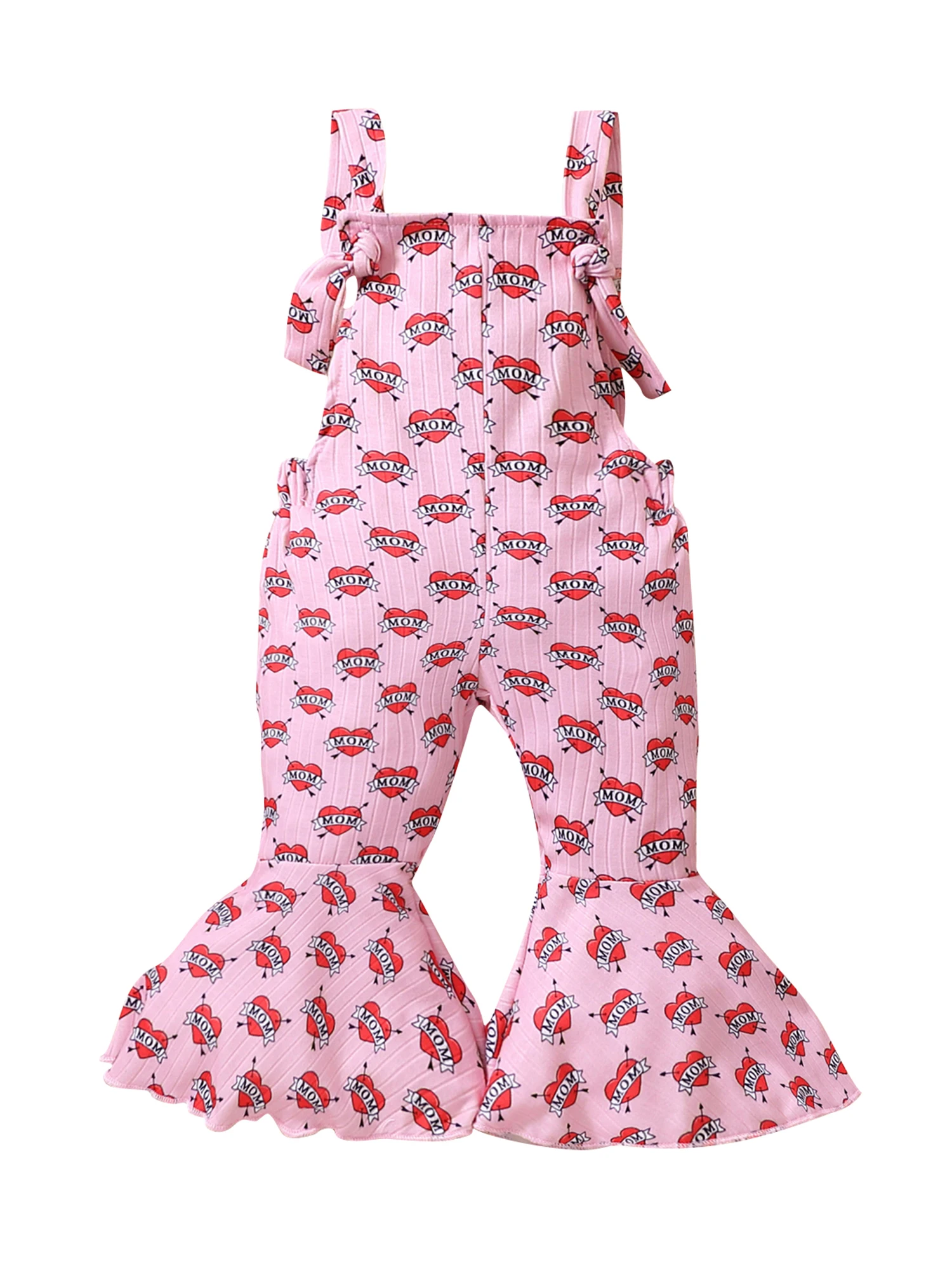 

Toddler Baby Girls Valentines Day Casual Jumpsuit Sleeveless Heart Print Suspender Flared Pants Overalls