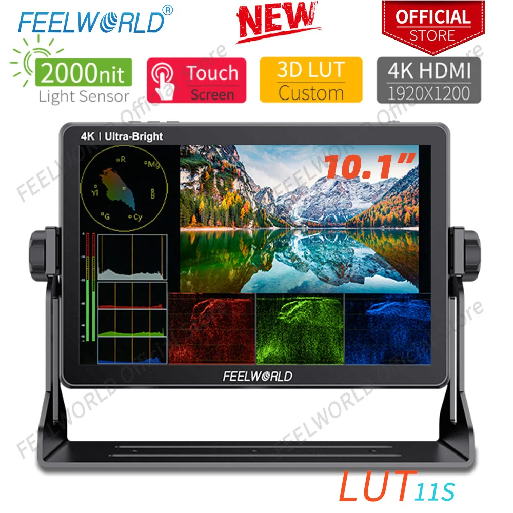 

FEELWORLD LUT11S 10.1 Inch 2000nit Ultra Bright IPS Touch Screen 3DLUT 3G-SDI HDMI DSLR Camera Field Monitor with F970 External