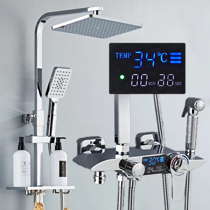 Набор для душа с термостатом, Цифровой Смеситель для горячей и холодной воды из латуни, кран для ванной комнаты, насадка для тропического душа
Набор для душа с термостатом, Цифровой Смеситель для горячей и холодной воды из латуни, кран для ванной комнаты, насадка для тропического душа