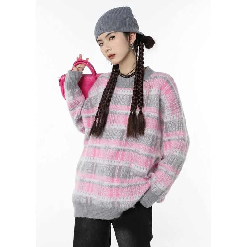 Women Pink Stripe Sweater Color Contrast Fashion Vintage Leisure Lazy Wind Loose Winter Female Long Sleeve Knitting Pullover
Women Pink Stripe Sweater Color Contrast Fashion Vintage Leisure Lazy Wind Loose Winter Female Long Sleeve Knitting Pullover