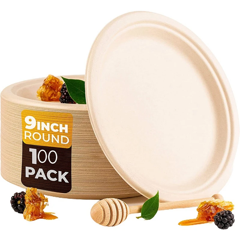 100 Pack 9In Compostable Disposable Round Bagasse Paper Plates,Biodegradable Sugarcane Fibre
100 Pack 9In Compostable Disposable Round Bagasse Paper Plates,Biodegradable Sugarcane Fibre