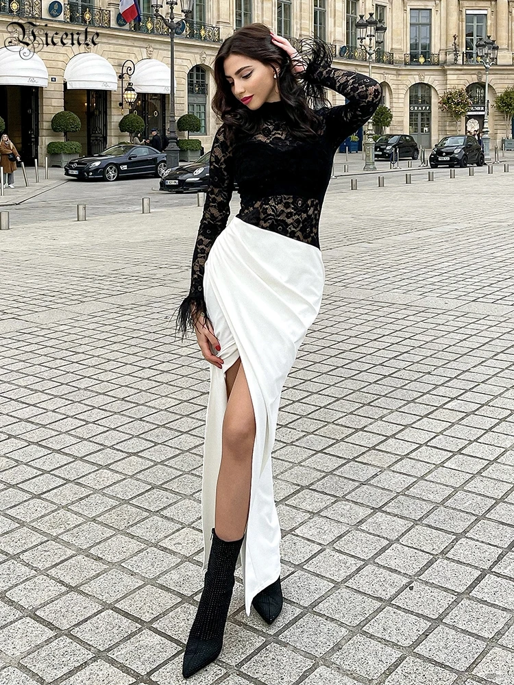 VC Sexy Lace Long Dress Women Long Sleeve Feather Design Black And White Dress 2022 Autumn Winter New Trendy
VC Sexy Lace Long Dress Women Long Sleeve Feather Design Black And White Dress 2022 Autumn Winter New Trendy