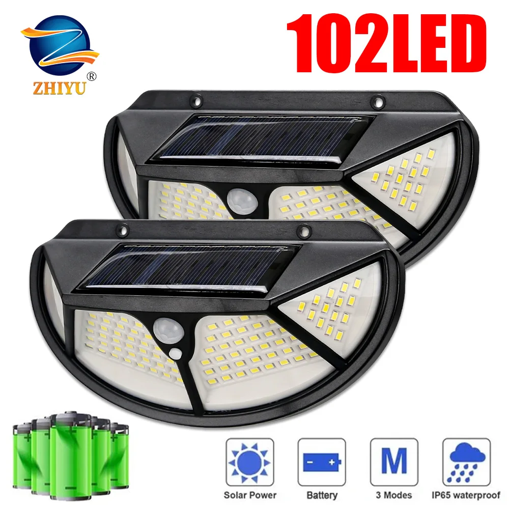 Уличное светодиодное освещение на солнечной батарее 102LED, настенный светильник с датчиком движения, водонепроницаемое садовое украшение для коридора, двора, дорожек
Уличное светодиодное освещение на солнечной батарее 102LED, настенный светильник с датчиком движения, водонепроницаемое садовое украшение для коридора, двора, дорожек