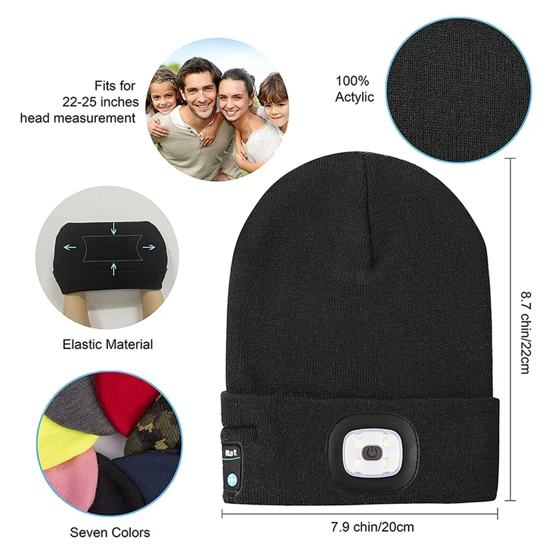Акция! Bluetooth шапка с лампой, улучшенная музыкальная вязаная кепка-наушники и встроенные стереодинамики.