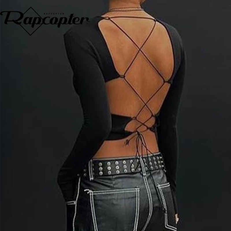 Rapcopter Backless Lace Up Crop Top O Neck Full Sleeve T Shirt Women Streetwear Sexy Cross Bandage Tee Clubwear Autumn Punk New
Rapcopter Backless Lace Up Crop Top O Neck Full Sleeve T Shirt Women Streetwear Sexy Cross Bandage Tee Clubwear Autumn Punk New