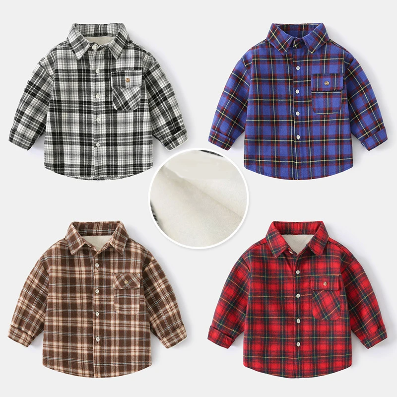Boys' Velvet Shirt 2-8Y Children's Winter Thickened Plaid Lapel Clothes Children's Casual Cotton Long-sleeved Tops 
Boys' Velvet Shirt 2-8Y Children's Winter Thickened Plaid Lapel Clothes Children's Casual Cotton Long-sleeved Tops