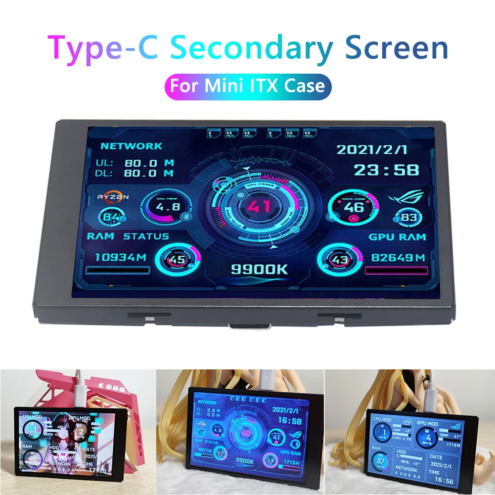 Computer Monitor For Mini ITX Case Type-C Secondary Screen Full Viewing Angle CPU GPU RAM HDD Monitoring USB Display Monitor
Computer Monitor For Mini ITX Case Type-C Secondary Screen Full Viewing Angle CPU GPU RAM HDD Monitoring USB Display Monitor
