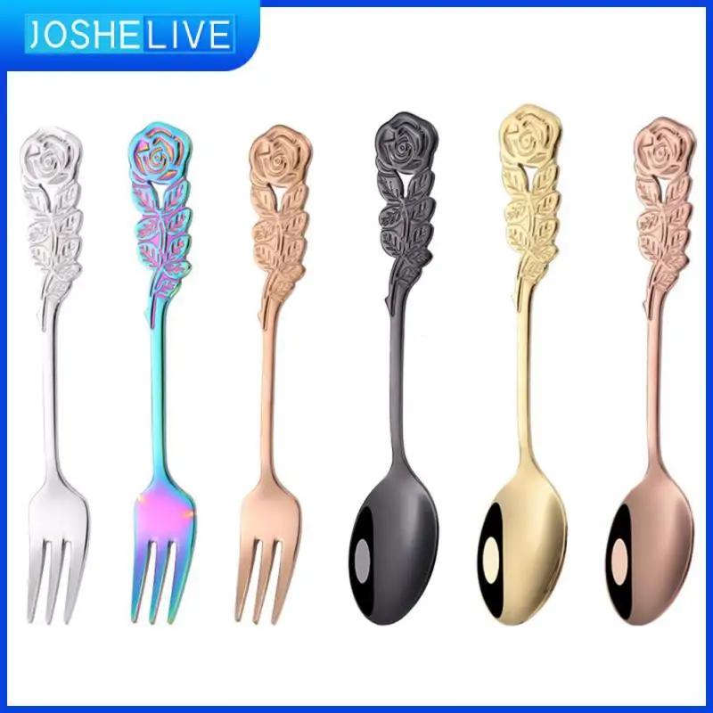 Десертная ложка, вилка из нержавеющей стали, ложка с розовой ручкой, зеркальная Полировочная ложка для смешивания, элегантная и классическа...
