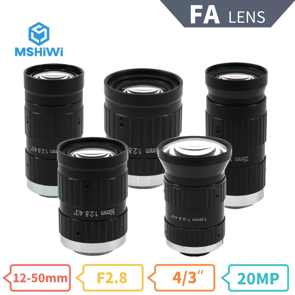 

FA 12 мм-50 мм 4/3 дюйма 20mp C-mount Prime Lens IR F2.8 диафрагма ручная Радужка для CCTV Объективы для камер видеонаблюдения промышленные Объективы