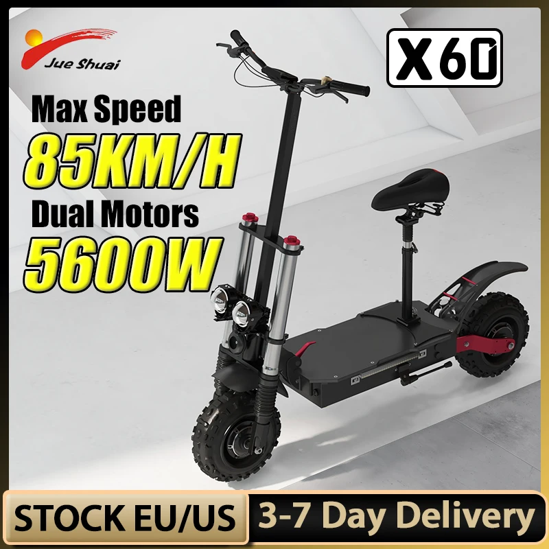 EU USA Stock 85 KM/H 5600W Electric Scooter with 11 inch Off Road Tire Jueshuai X60 Powerful e scooter for Adult Dual Motor 60V
EU USA Stock 85 KM/H 5600W Electric Scooter with 11 inch Off Road Tire Jueshuai X60 Powerful e scooter for Adult Dual Motor 60V