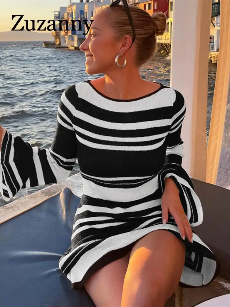 Женское трикотажное платье в полоску Zuzanny, с расклешенным длинным рукавом и открытой спиной, осенне-зимнее платье-свитер, мини-платья, праздничные наряды
Женское трикотажное платье в полоску Zuzanny, с расклешенным длинным рукавом и открытой спиной, осенне-зимнее платье-свитер, мини-платья, праздничные наряды