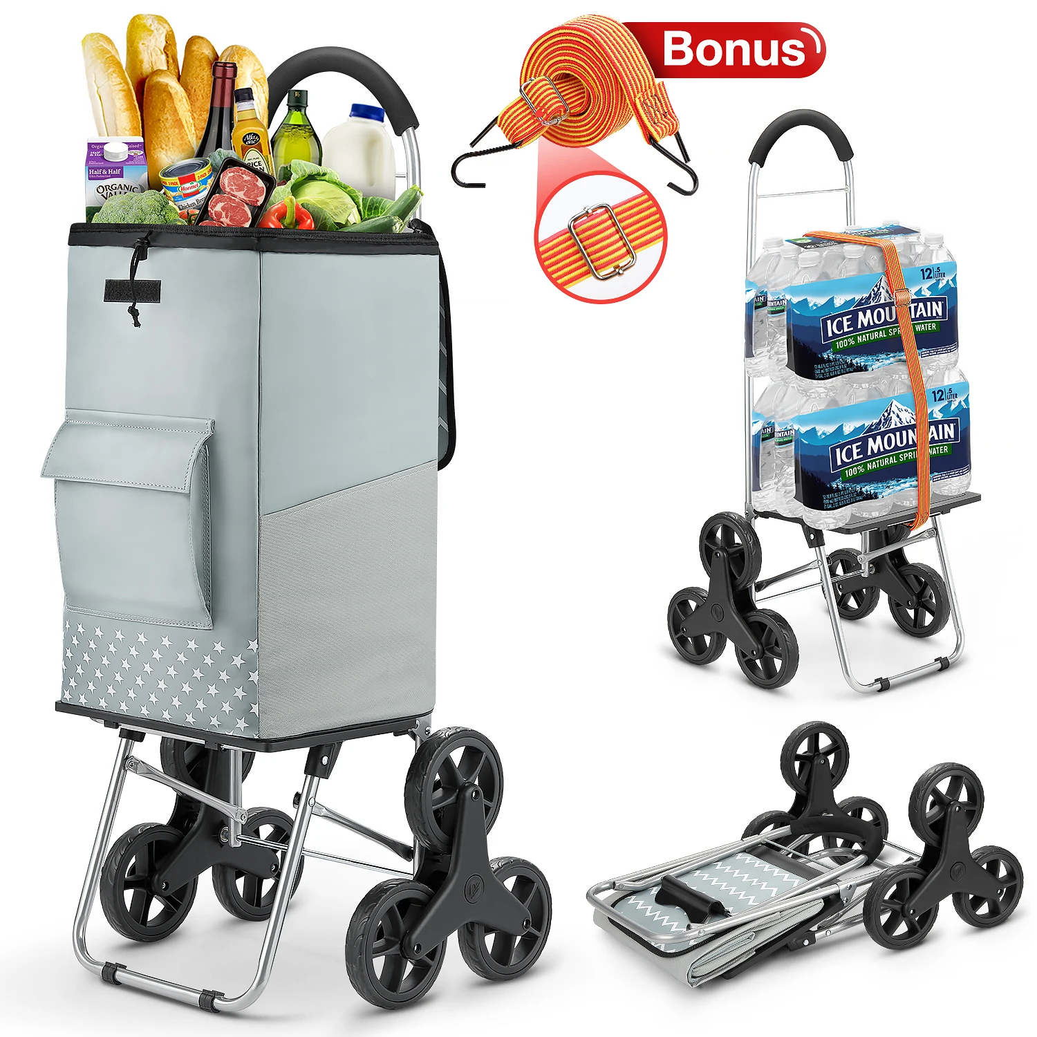 QLADUO Folding Stair Climber Shopping Cart Converts into Dolly, 44 inch Handle Height, Grey
QLADUO Folding Stair Climber Shopping Cart Converts into Dolly, 44 inch Handle Height, Grey