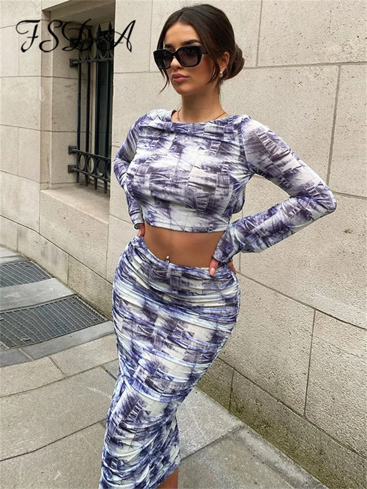 FSDA Print Y2K Long Sleeve Backless Crop Top And Ruched Midi Bodycon Skirt Two Piece Set Summer Women Sexy Outfits
FSDA Print Y2K Long Sleeve Backless Crop Top And Ruched Midi Bodycon Skirt Two Piece Set Summer Women Sexy Outfits