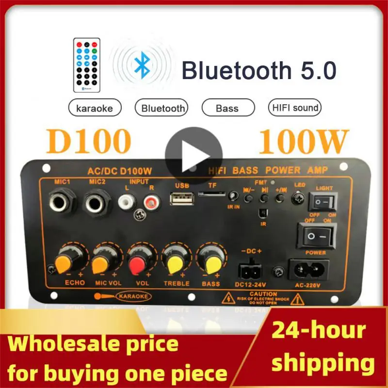 

D20 D100 220V 12V 24V Digital 5.0 Amplifier Board Subwoofer Dual Microphone Amplifiers for 8-12 Inch Speaker 100W