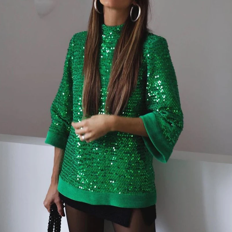 Fashion Shiny Sequin Blouse Shirts 2022 New Spring Elegant Office Lady Casual O-Neck Long Sleeve Blusa Women Commute Pullover
Fashion Shiny Sequin Blouse Shirts 2022 New Spring Elegant Office Lady Casual O-Neck Long Sleeve Blusa Women Commute Pullover