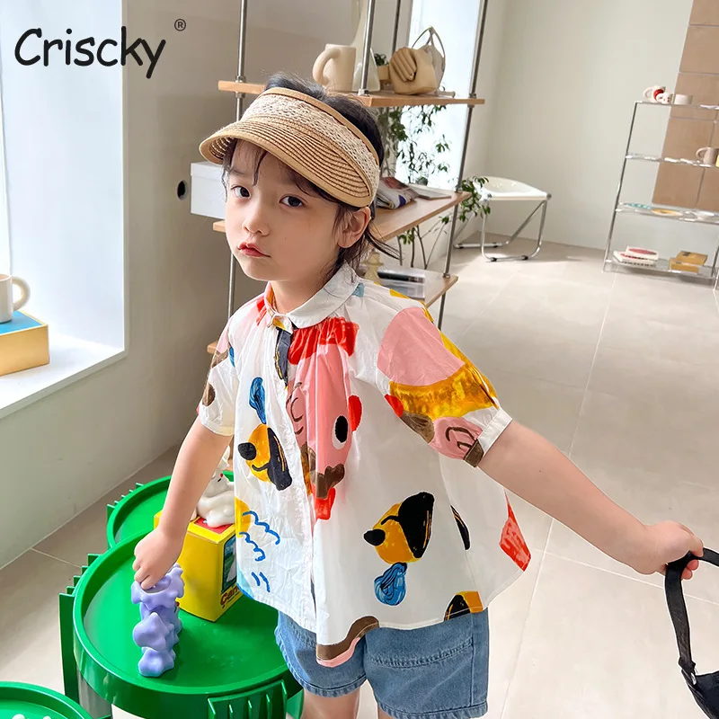 Criscky Girls' Shirt 2022 New Summer Printed Shirts Korean Short-sleeved Baby Girl Clothes Lapel Blouse Kid's Shirt Tops 
Criscky Girls' Shirt 2022 New Summer Printed Shirts Korean Short-sleeved Baby Girl Clothes Lapel Blouse Kid's Shirt Tops