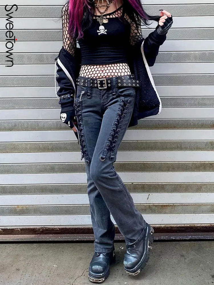 Sweetown Eyelet Lace-Up Low Rise Y2K Jeans Slim Sexy Streetwear Denim Pencil Pants Women Gothic Fall Outfits Korean Style
Sweetown Eyelet Lace-Up Low Rise Y2K Jeans Slim Sexy Streetwear Denim Pencil Pants Women Gothic Fall Outfits Korean Style