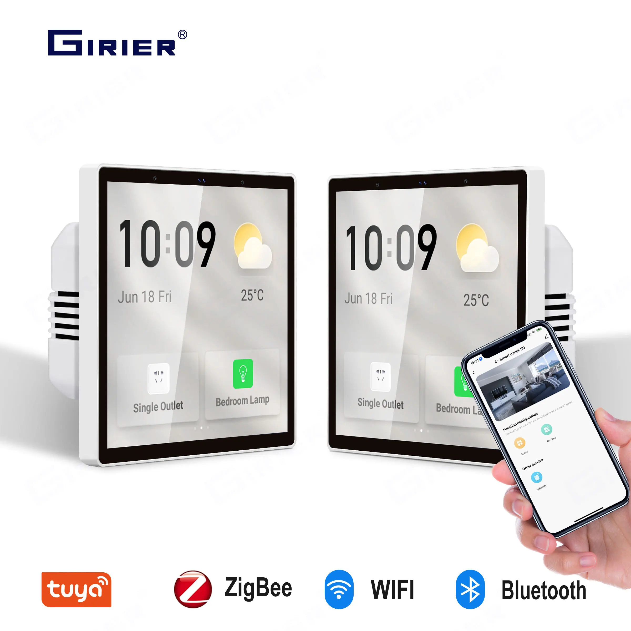 GIRIER WiFi Smart Home Multi-functional Central Control Panel 4 Inch EU Type with Built-in ZigBee and BLE Hub Works Smart Scenes
GIRIER WiFi Smart Home Multi-functional Central Control Panel 4 Inch EU Type with Built-in ZigBee and BLE Hub Works Smart Scenes