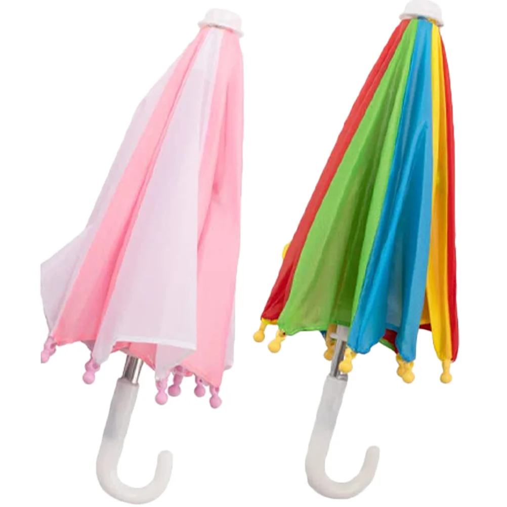 

2 Pcs Miniature Rainy Umbrella Rainbow Parasol Kids Umbrellas 18 Inch Accessories Sun Beach Drink Photo Prop