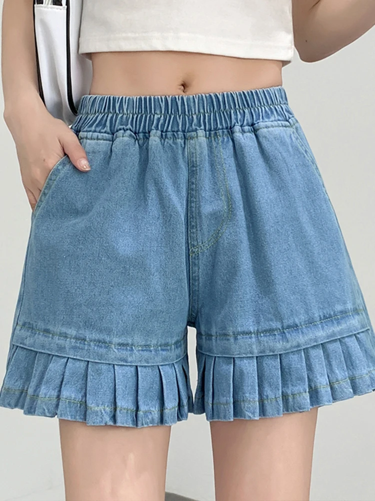 Loose Thin Straight Women'S Denim Shorts Elastic Waist Ruffles Casual Wide Leg Short Jeans Feminino2022 Summer Women Clothing
Loose Thin Straight Women'S Denim Shorts Elastic Waist Ruffles Casual Wide Leg Short Jeans Feminino2022 Summer Women Clothing