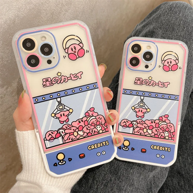 

Cute Cartoon Game Pink Kirbies Bracket Phone Cases For iPhone 13 12 11 Pro Max XR XS MAX X Shockproof Soft Shell Y2k Girl Gift