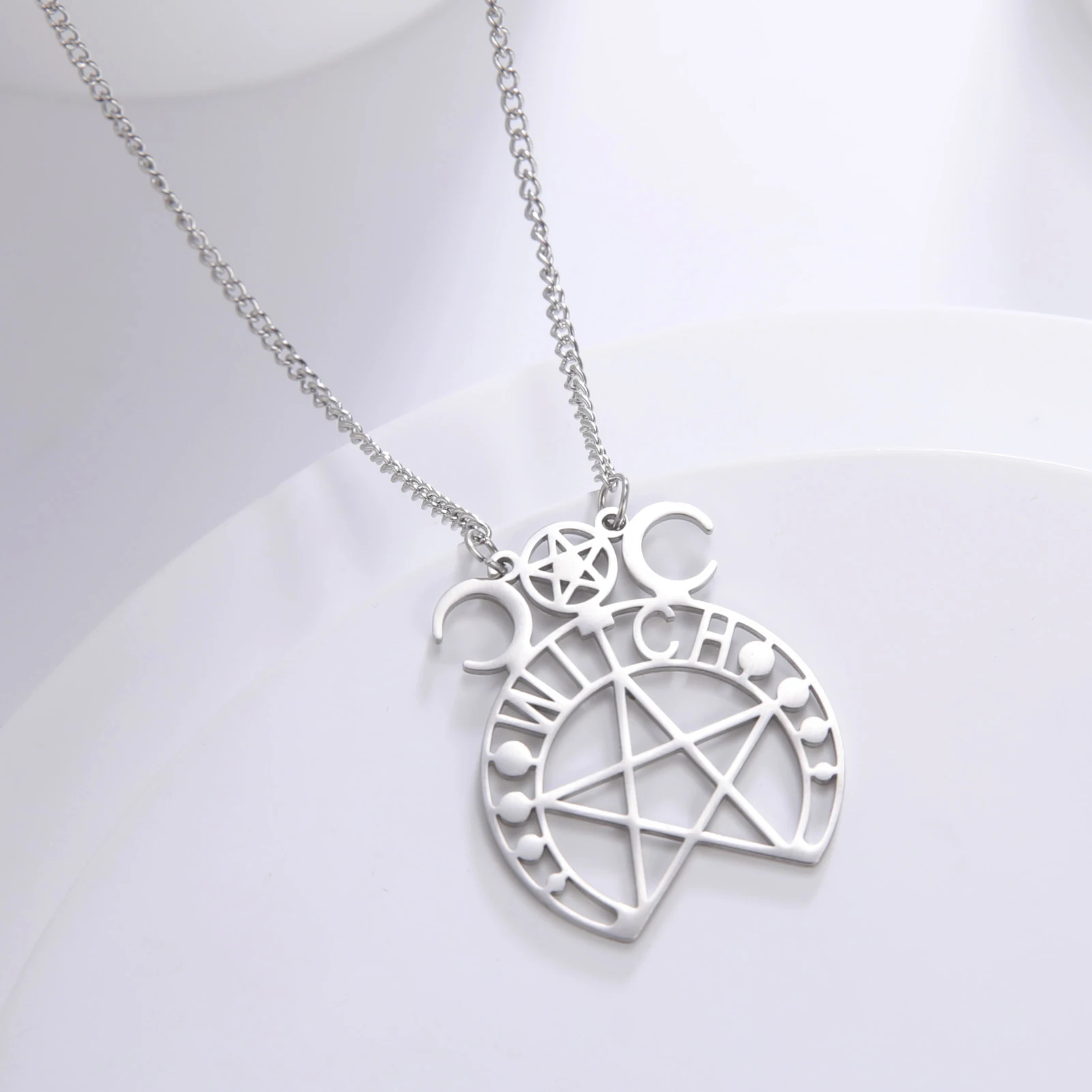 KKjoy Pentagram Necklace for Women Silver Color Stainless Steel Triple Moon Letter Devil's Eye Chain Vintage Jewelry Accessorie
KKjoy Pentagram Necklace for Women Silver Color Stainless Steel Triple Moon Letter Devil's Eye Chain Vintage Jewelry Accessorie