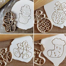 Cartoon Christmas Cookie Embosser Cutter Xmas Tree Snowflake Gingerbread Man Elk Angel Shaped Fondant Cake Stamp Party Supplies