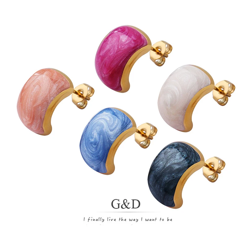G&D French Vintage C Shaped Colorful Dripping Oil Oval Smooth Stud Earrings Enamel Stainless Steel Gold Color Jewelry for Women
G&D French Vintage C Shaped Colorful Dripping Oil Oval Smooth Stud Earrings Enamel Stainless Steel Gold Color Jewelry for Women