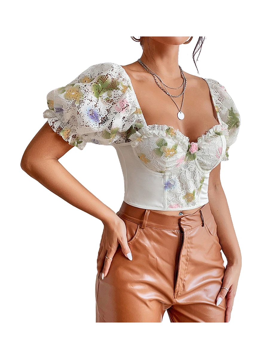 Women s Summer Cropped Tops Short Puff Sleeves Floral Print Ruffle Street Casual Party Street Low Cut Tops
Women s Summer Cropped Tops Short Puff Sleeves Floral Print Ruffle Street Casual Party Street Low Cut Tops