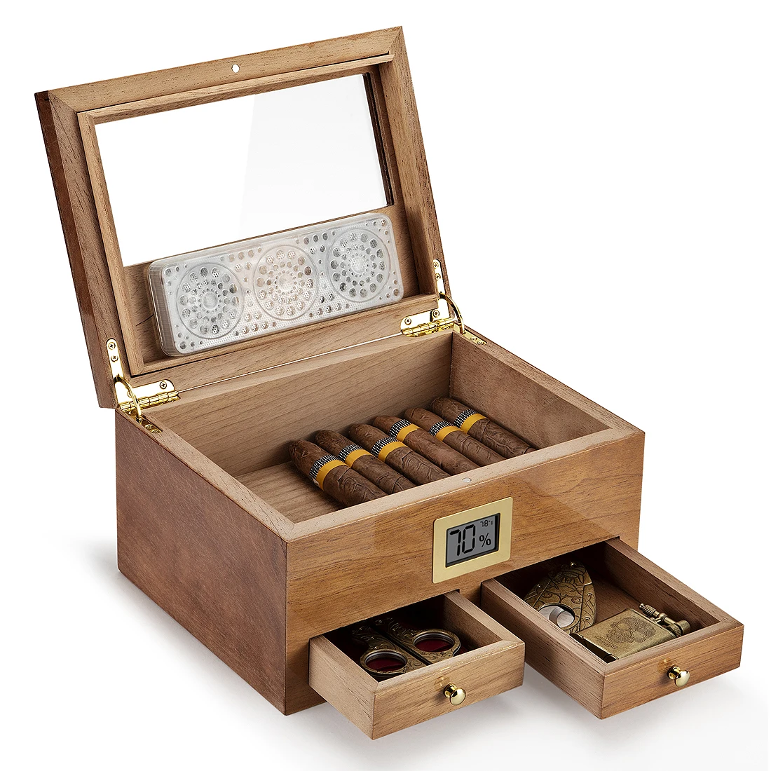 Humidor Case Portable W/hygrometer Humidifier Box Travel Smoking Cabinet 2 Drawers Cigarette Cigar Wood Cedar For Cohiba Storage
Humidor Case Portable W/hygrometer Humidifier Box Travel Smoking Cabinet 2 Drawers Cigarette Cigar Wood Cedar For Cohiba Storage