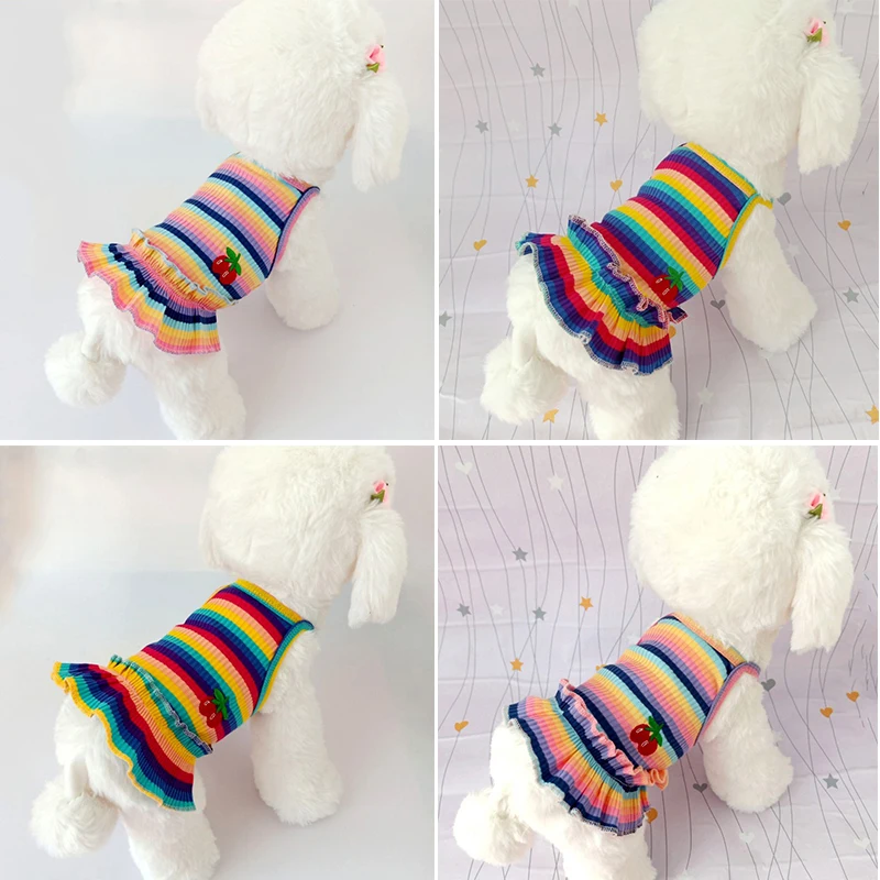 Colorful Striped Cherry Pet Princess Dress Pretty Sweet Cat Suspender Skirt Spring Summer Cute Dog Skirt Small Dog Clothes
Colorful Striped Cherry Pet Princess Dress Pretty Sweet Cat Suspender Skirt Spring Summer Cute Dog Skirt Small Dog Clothes