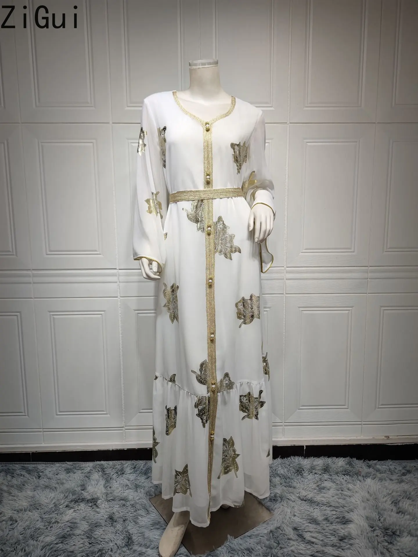 Zigui White Dress Women Long Sleeve Chiffon Gold Belted Floral Bronzing Print Robe Femme Turkey Dubai
Zigui White Dress Women Long Sleeve Chiffon Gold Belted Floral Bronzing Print Robe Femme Turkey Dubai