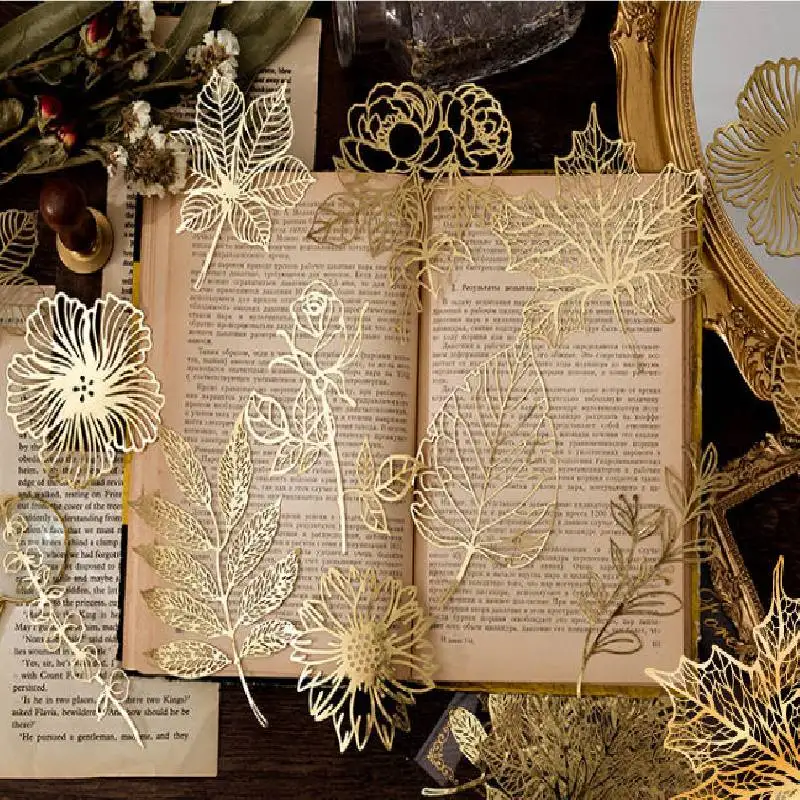 10pcs Scrapbook Sticker Gold Lace Leaf Paper Die Cut Butterfly Photo Frame Decal for DIY Decorative Diary Album Notebook - купить по