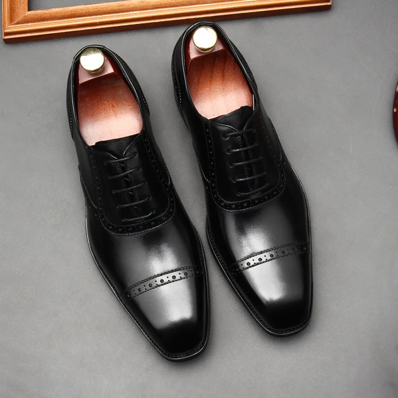 Luxury Mens Oxford Dress Shoes Genuine Leather Cap Toe Men's Shoes Handmade Lace Up Whole Cut Black Formal Wedding Suit Shoes
Luxury Mens Oxford Dress Shoes Genuine Leather Cap Toe Men's Shoes Handmade Lace Up Whole Cut Black Formal Wedding Suit Shoes