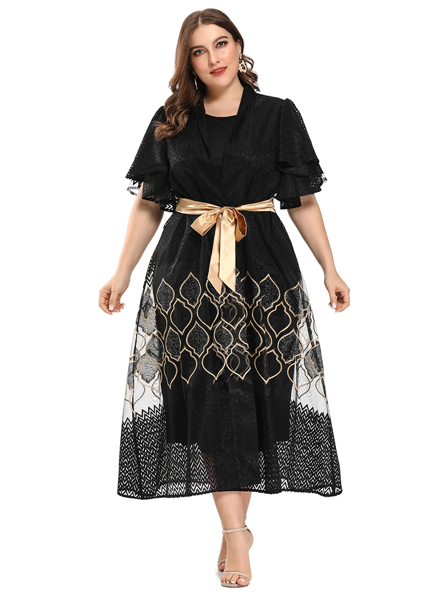 TOLEEN Plus Size Back Lace Women Dress With Golden Belt Bow Chic Elegant Outfits Dresses For Evening Party Festival Clothing
TOLEEN Plus Size Back Lace Women Dress With Golden Belt Bow Chic Elegant Outfits Dresses For Evening Party Festival Clothing