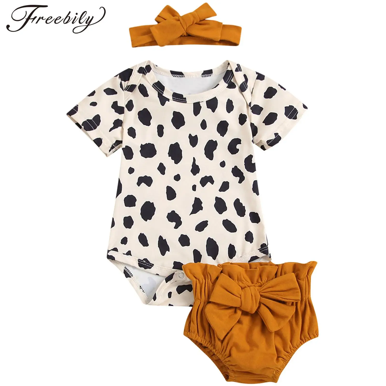 Baby Girls Cute Short Sleeve Round Neck Romper Kids Daily Wear Jumpsuit with Ruffle Waist Bowknot Briefs And Headband 3 Pcs Set
Baby Girls Cute Short Sleeve Round Neck Romper Kids Daily Wear Jumpsuit with Ruffle Waist Bowknot Briefs And Headband 3 Pcs Set