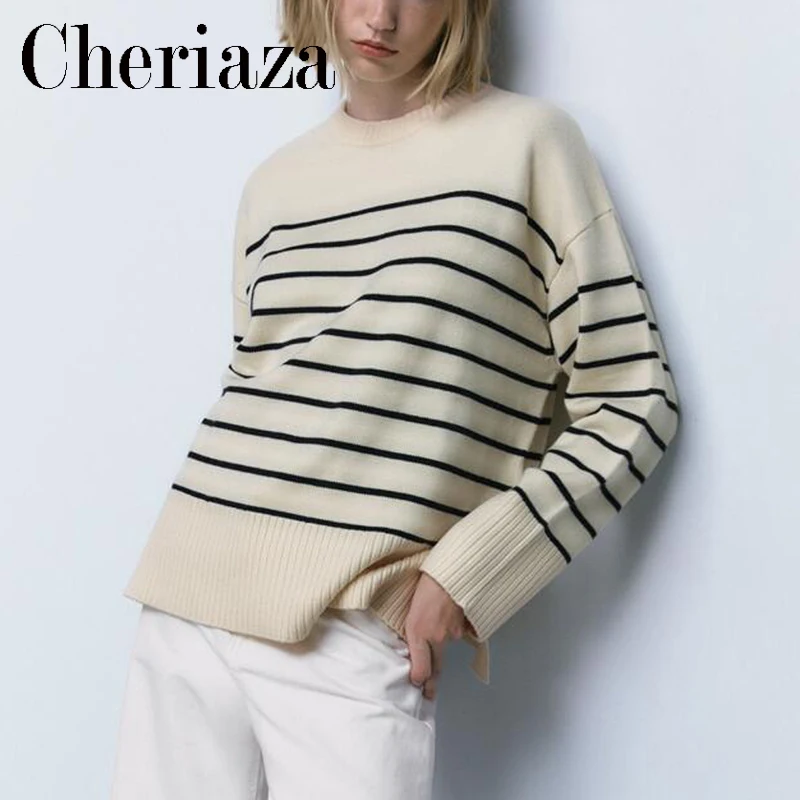 Cheriaza Autumn Winter Crew Neck Striped Sweater Casual Long Sleeves Basic Knitted Sweaters Simple Jumper Female O-neck Top
Cheriaza Autumn Winter Crew Neck Striped Sweater Casual Long Sleeves Basic Knitted Sweaters Simple Jumper Female O-neck Top