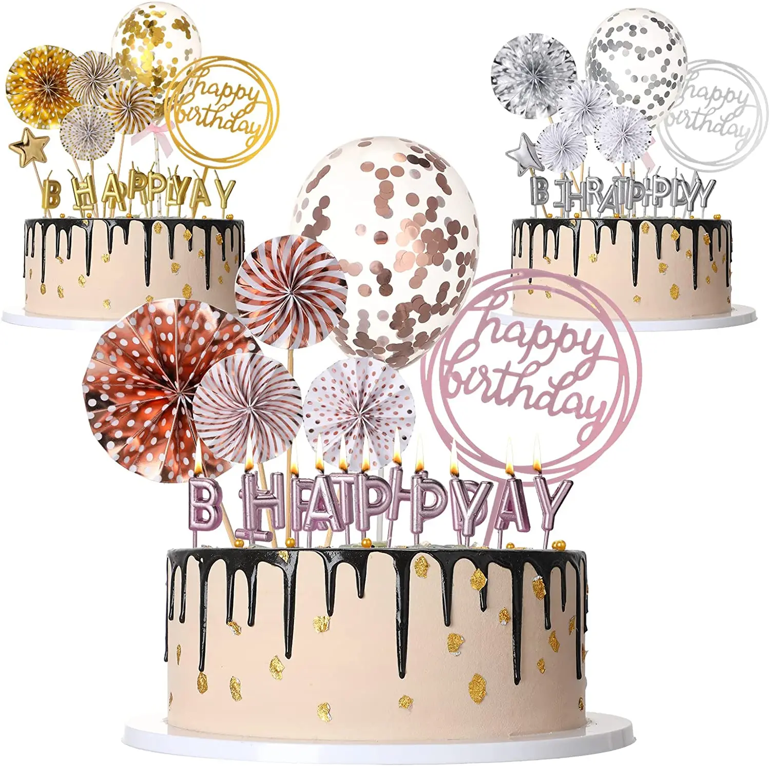 3 Packs Cake Topper Decoration Acrylic and Paper Happy Birthday Topper with Happy Birthday Candles Paper Fans Confetti Balloon
3 Packs Cake Topper Decoration Acrylic and Paper Happy Birthday Topper with Happy Birthday Candles Paper Fans Confetti Balloon