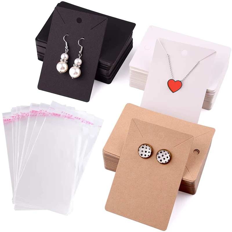 

50pcs Earring Cards Necklace Earring Display Cards Self-Seal Bags Kraft Paper Ear Studs Card Cardboard for DIY Jewelry Packaging