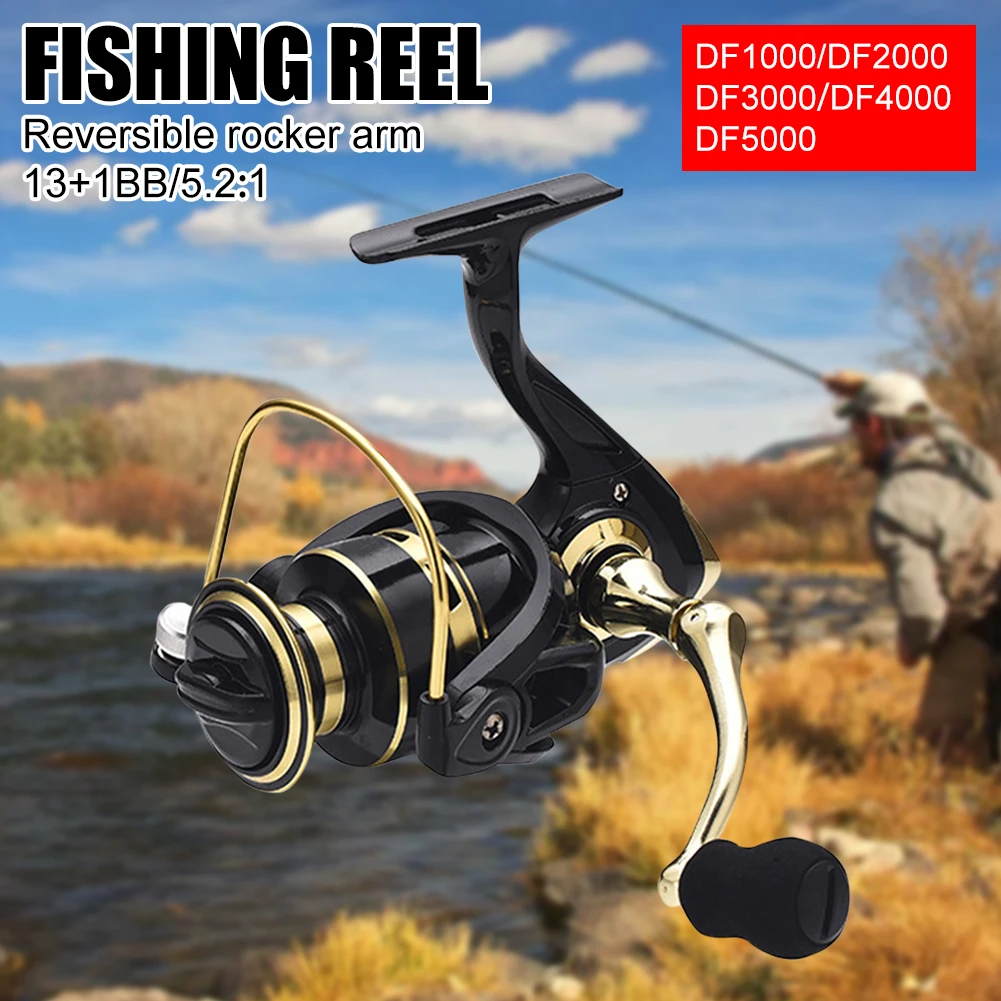 Spinning Reel DF1000-5000 Fishing Reel Metal Spool 5.2:1 Gear Ratio Reversible Rocker Arm For Saltwater Freshwater Carp Fishing
Spinning Reel DF1000-5000 Fishing Reel Metal Spool 5.2:1 Gear Ratio Reversible Rocker Arm For Saltwater Freshwater Carp Fishing