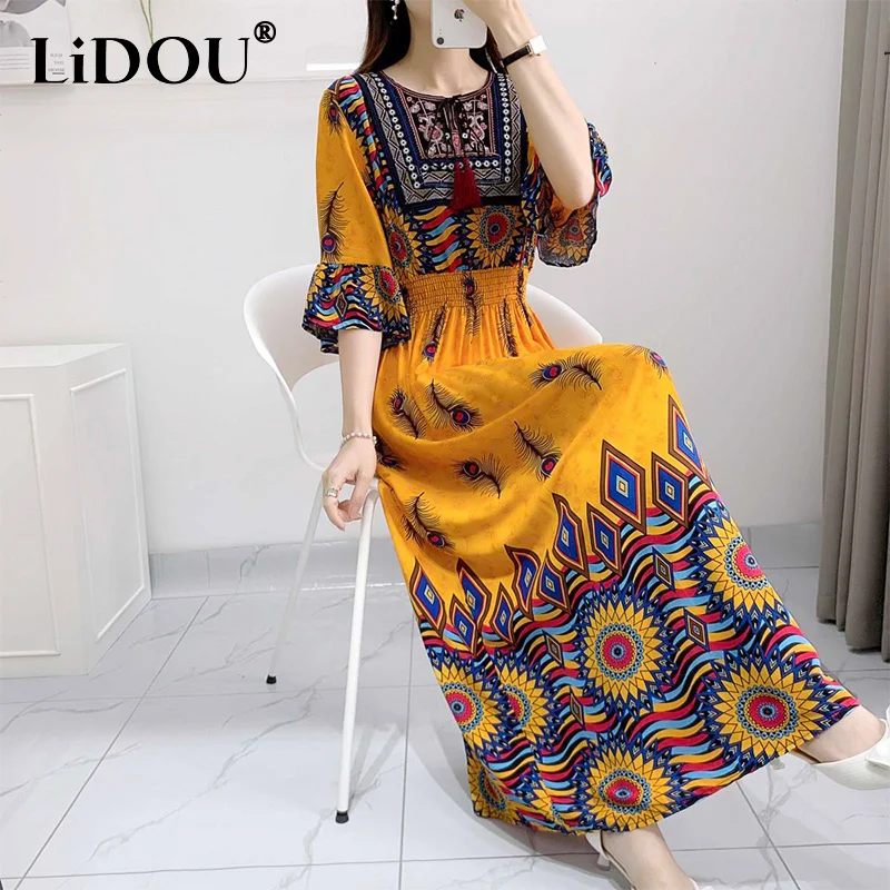 Autumn Winter New Bohemian Ethnic Style Retro Chic Lady Dress Three Quarter Sleeves Aesthetic Elegant Fashion Vestidos De Fiesta
Autumn Winter New Bohemian Ethnic Style Retro Chic Lady Dress Three Quarter Sleeves Aesthetic Elegant Fashion Vestidos De Fiesta
