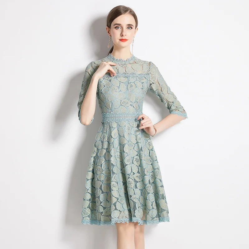 Spring Autumn Green Lace Flower Party Dress Womens Three Quarter Sleeve Elegant Hollow Out Embroidery Holiday Dresses
Spring Autumn Green Lace Flower Party Dress Womens Three Quarter Sleeve Elegant Hollow Out Embroidery Holiday Dresses