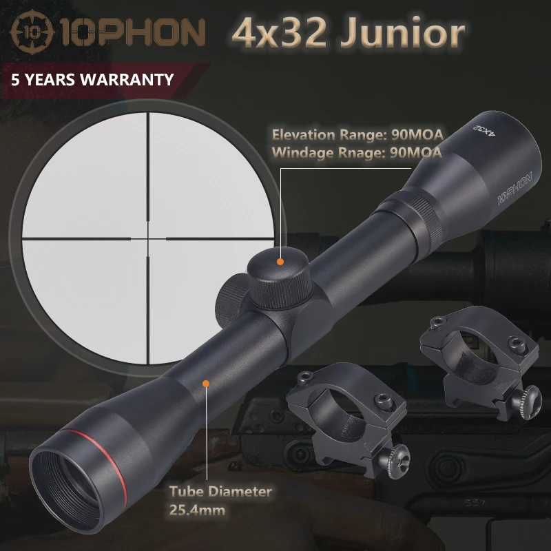 10Phon 4x32 Hunting Optics 1/4MOA Collimating Sight Fit Airsoft .22lr Sniper Scope Professional Sights Scope Air Gun Rifle
10Phon 4x32 Hunting Optics 1/4MOA Collimating Sight Fit Airsoft .22lr Sniper Scope Professional Sights Scope Air Gun Rifle