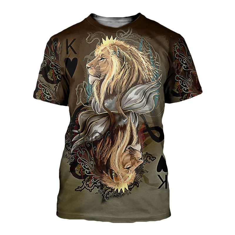 Fashion New 3D T-shirt Men and Women Poker King Lions Print Short Sleeves Shirts Summer Tops Streetwear Harajuku Plus Size Tops
Fashion New 3D T-shirt Men and Women Poker King Lions Print Short Sleeves Shirts Summer Tops Streetwear Harajuku Plus Size Tops